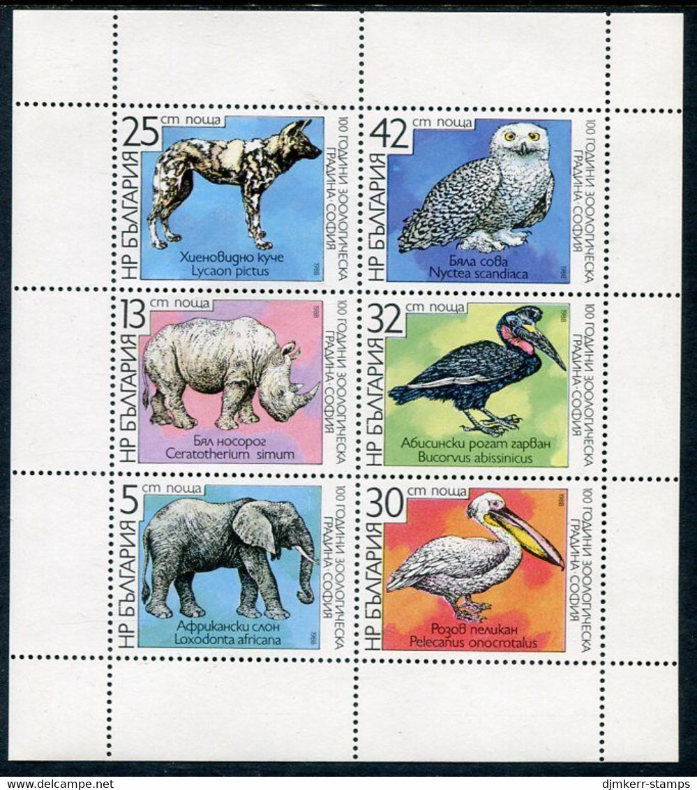 BULGARIA 1988 Sofia Zoo Centenary Sheetlet MNH / **.  Michel 3657-62 Kb - Nuovi