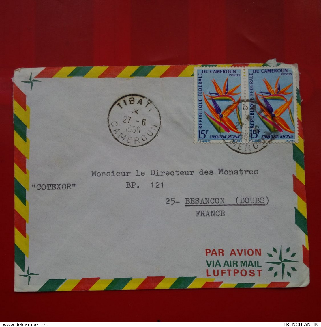 LETTRE PAR AVION CAMEROUN TIBATI POUR BESANCON MONTRES COTEXOR - Cameroon (1960-...)