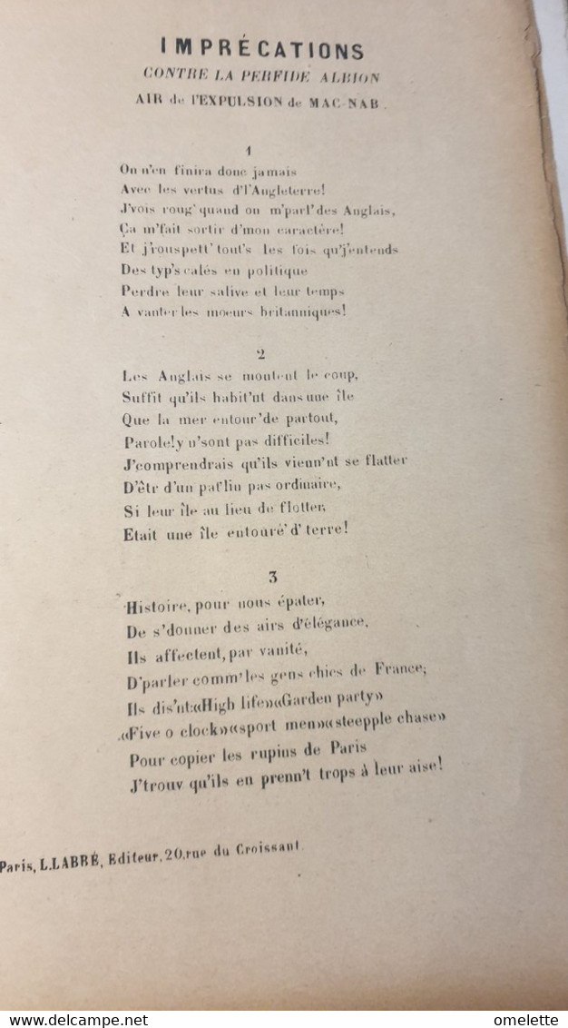 POLITIQUE/IMPRECATIONS CONTRE LA PERFIDE ALBION/FERNAND DHERVIL /AIR DE L EXPULSION DE MAC NAB - Partitions Musicales Anciennes