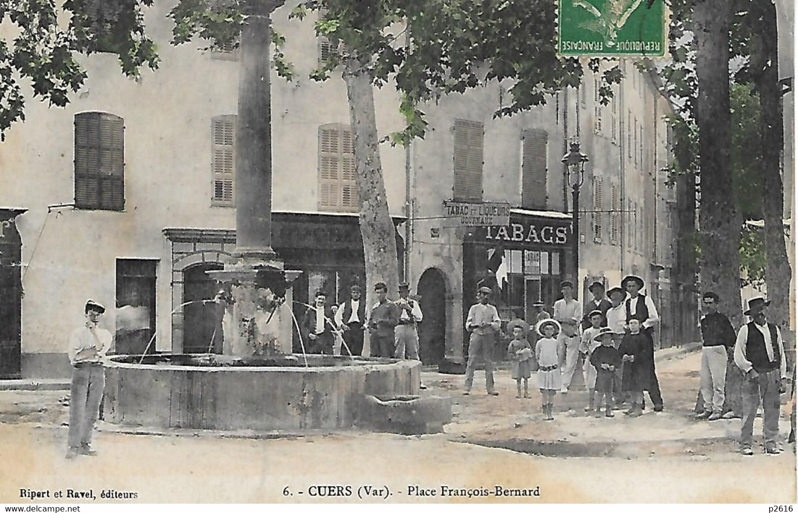 CUERS - 1908 -  PLACE FRANCOIS- BERNARD -  CARTE COLORISEE - Cuers