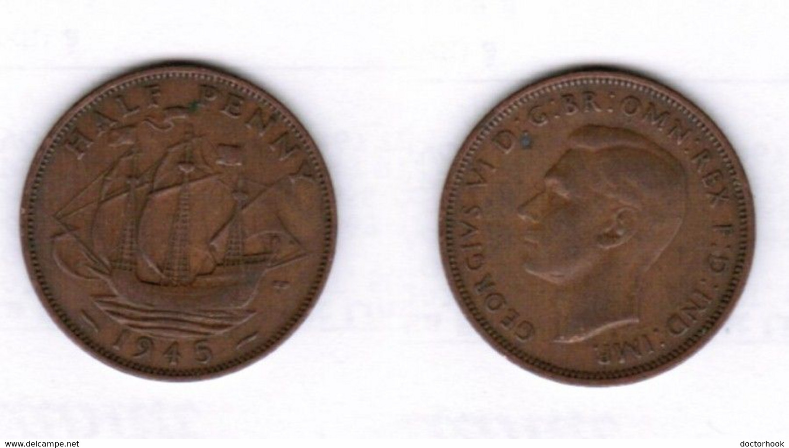 GREAT BRITAIN   1/2 PENNY 1945 (KM # 844) #6551 - 1/2 Penny & 1/2 New Penny