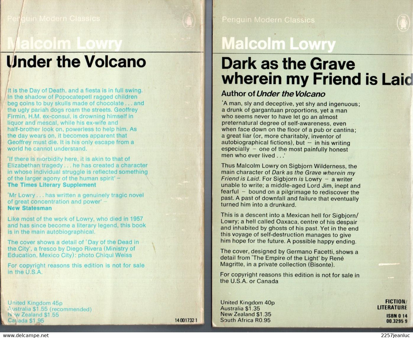 Malcolm Lowry - Under The Volcano& Dark As The Grave Wherin My Friend Is Laid - Altri & Non Classificati