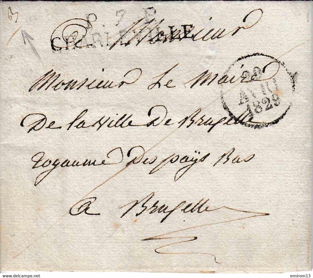 LAC En P.7.P. De 1829 De Charleville Montcy Notre Dame Vers Le Maire De Bruxelles Royaume Des Pays Bas 3 De Port - 1801-1848: Précurseurs XIX