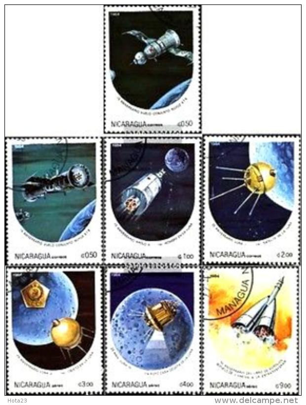 NICARAGUA - Russia Space. Soyuz Apollo Rocket + 7 Stamps CTO Used Full Stamp Set  (lot -  20 - 336) - USA