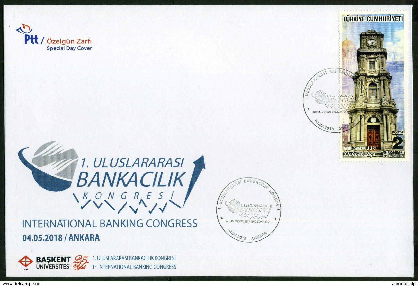 Türkiye 2018 Int. Banking Congress | Finance, Economy | Clock Tower Stamp, Special Cover - Covers & Documents