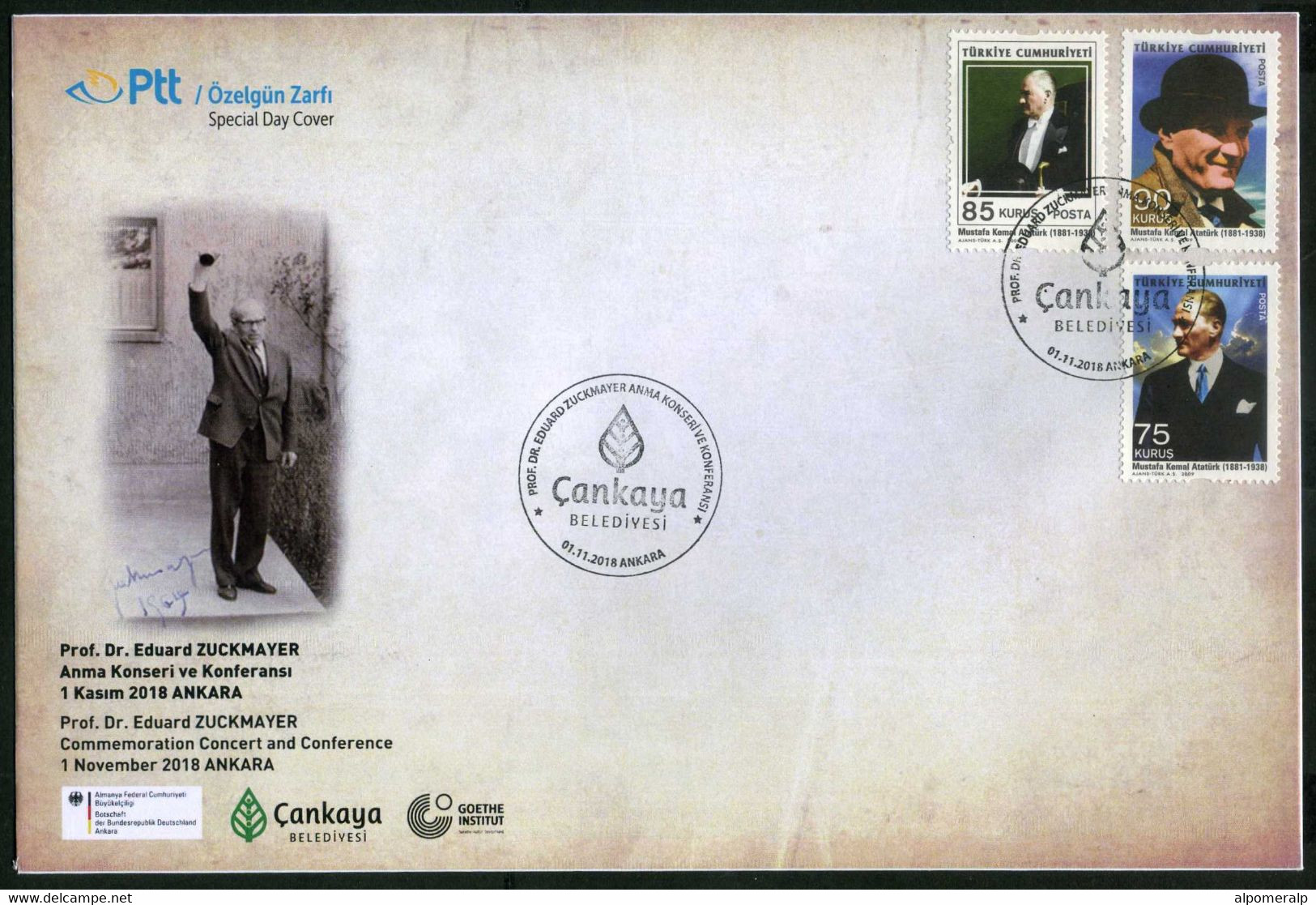 Türkiye 2018 Prof. Dr. Eduard Zuckmayer, German Composer, Music, Special Cover - Lettres & Documents