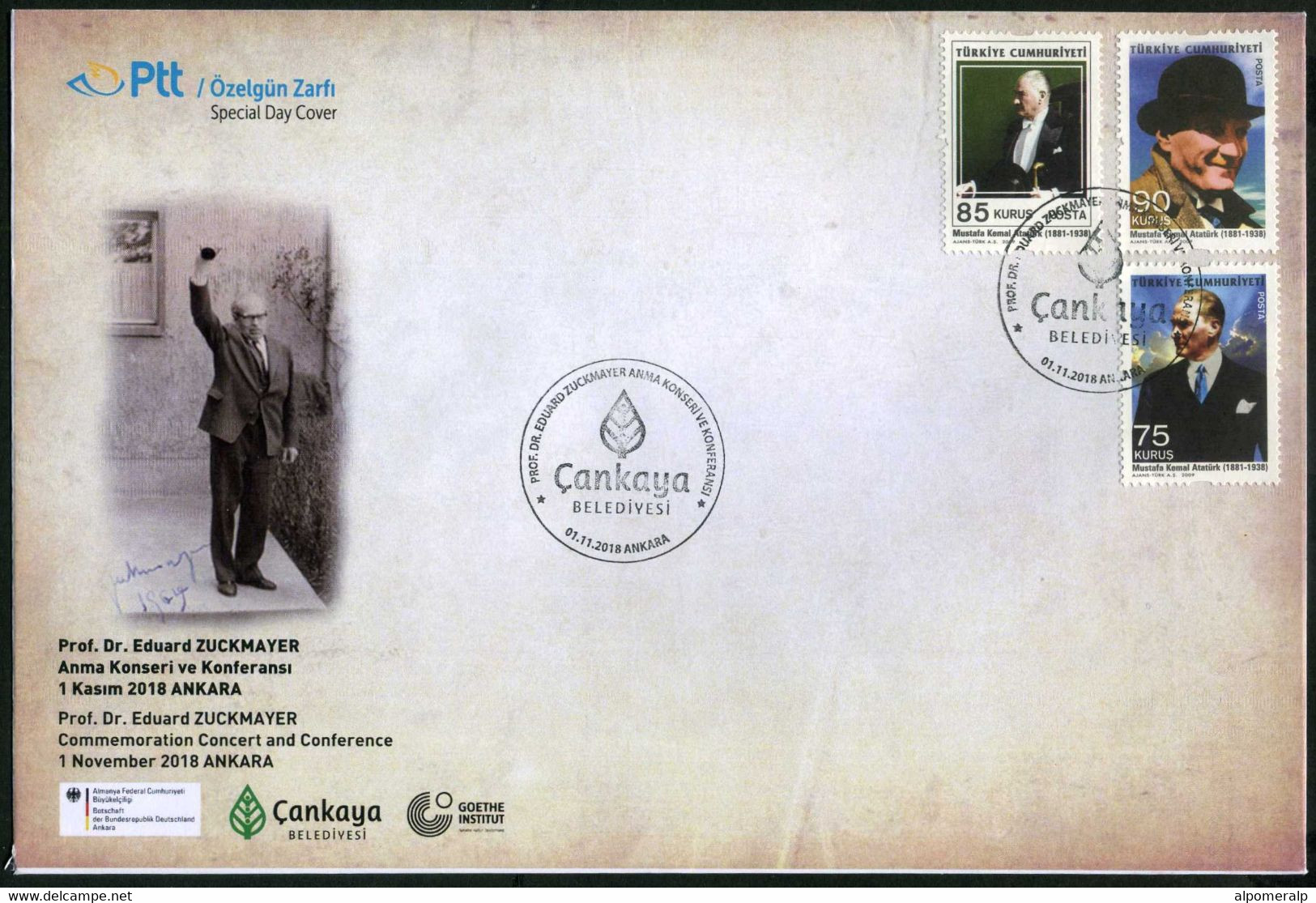 Türkiye 2018 Prof. Dr. Eduard Zuckmayer, German Composer, Music, Special Cover - Lettres & Documents