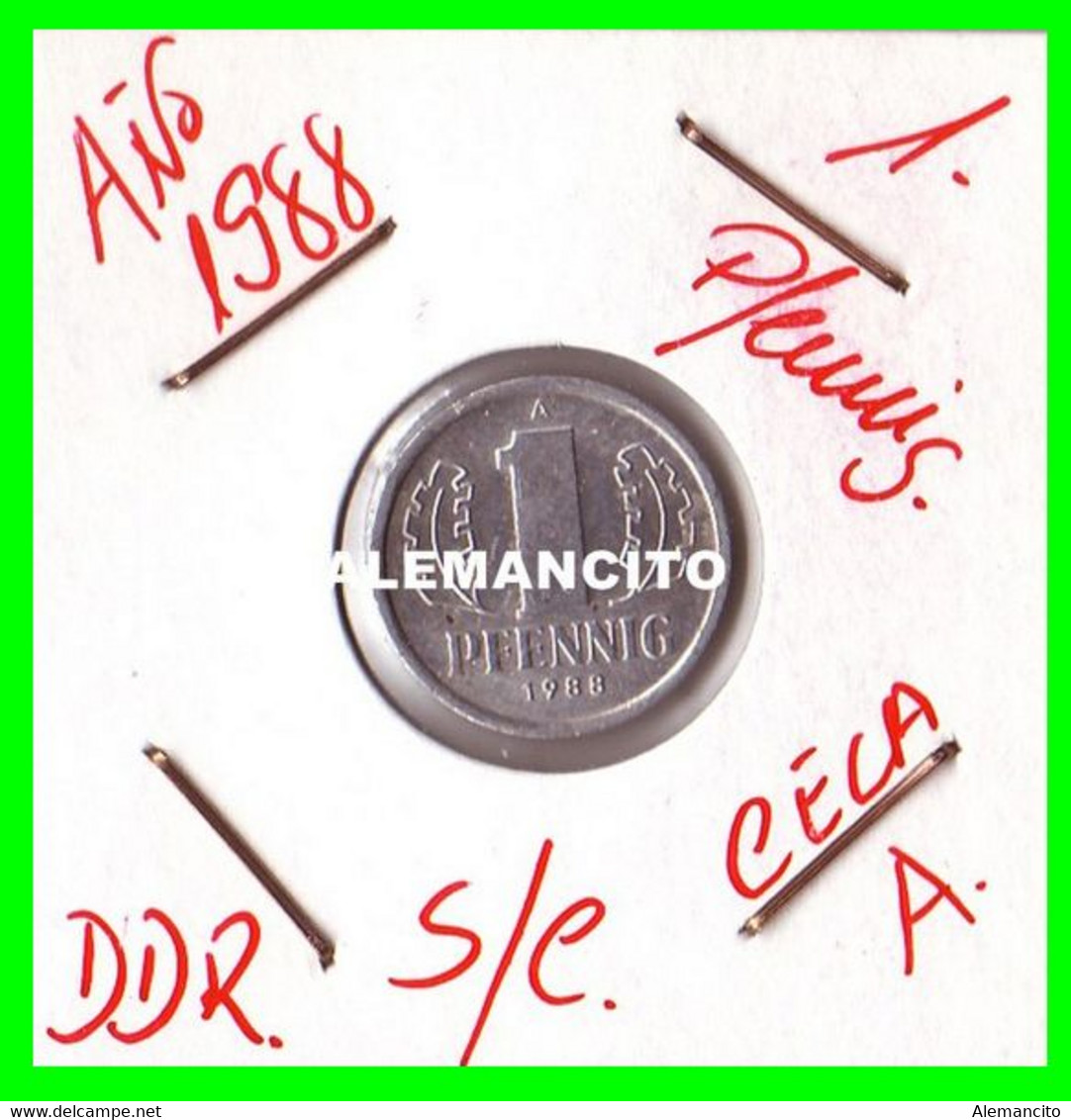 REPUBLICA DEMOCRATICA DE ALEMANIA ( DDR ) MONEDAS DE 1 PFENNING AÑO 1988 CECA-A MONEDA DE 17mm Obv.State ALUMINIO S/C - 1 Pfennig