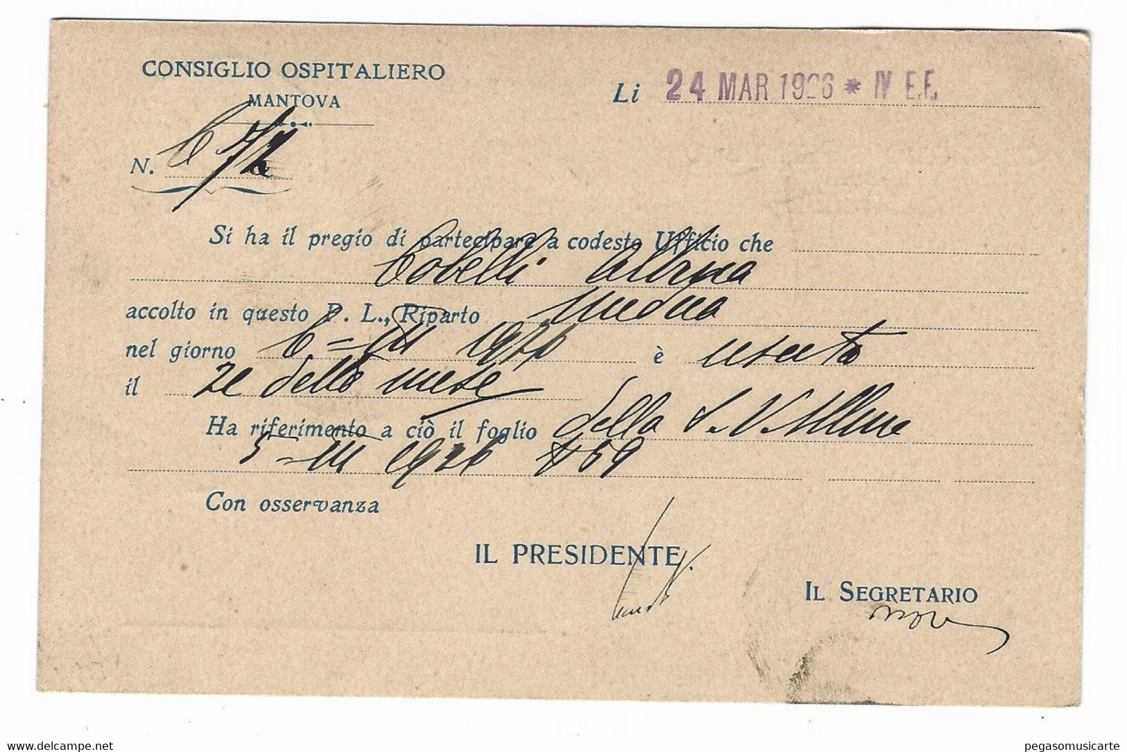 14708 - CONSIGLIO OSPITALIERO MANTOVA A CURTATONE 1926 LETTERA COMMERCIALE STORIA POSTALE - Italia