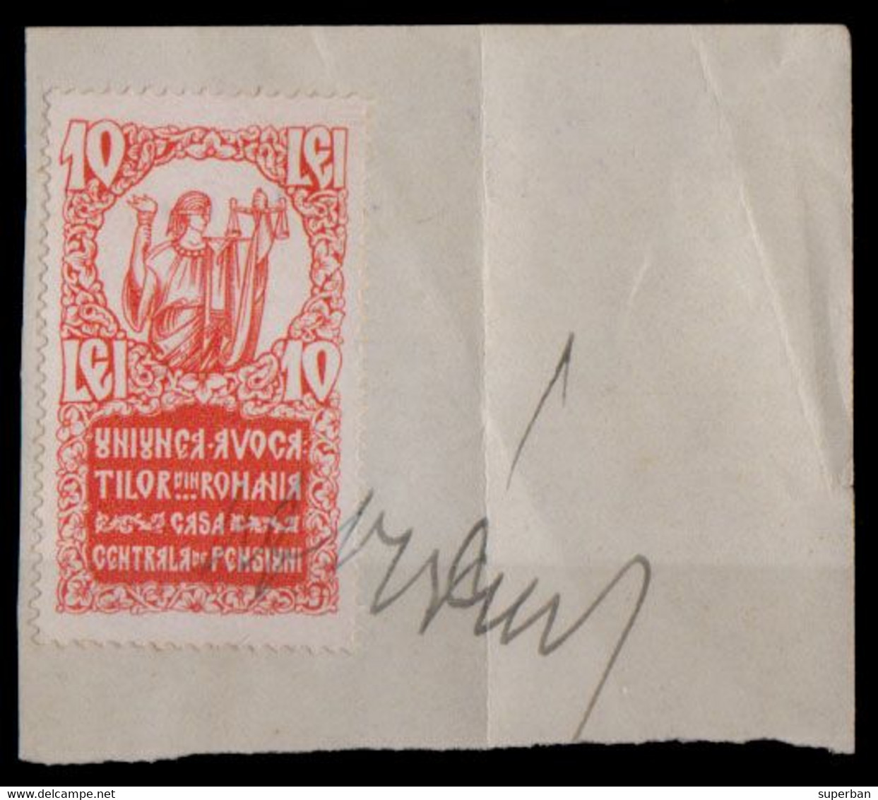 ROUMANIE / ROMANIA - TIMBRE TAXE / REVENUE STAMP : 10 LEI - UNIUNEA AVOCATILOR / CASA CENTRALA DE PENSIUNI - 1932 (ai833 - Fiscale Zegels