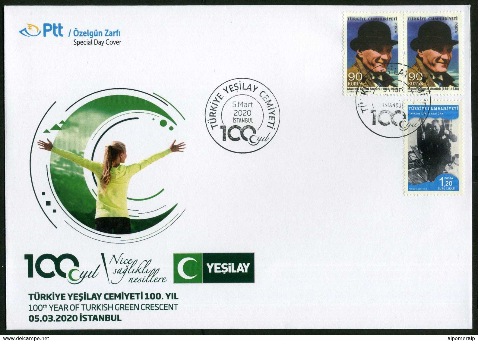 Türkiye 2020 Turkish Green Crescent, 100th Year, Special Cover - Covers & Documents