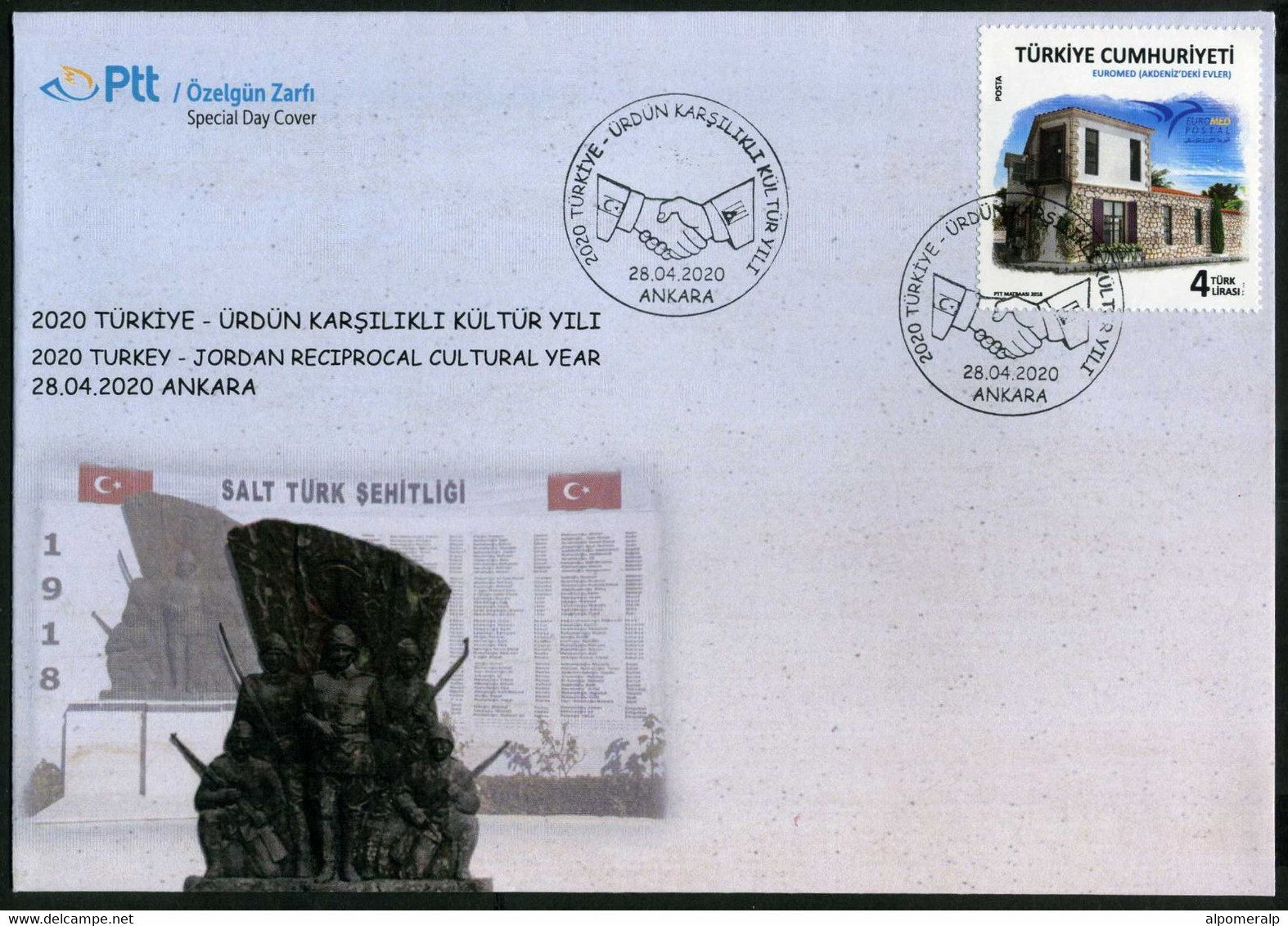 Türkiye 2020 Reciprocal Cultural Year Between Jordan And Türkiye | Euromed Stamp, Special Cover - Brieven En Documenten