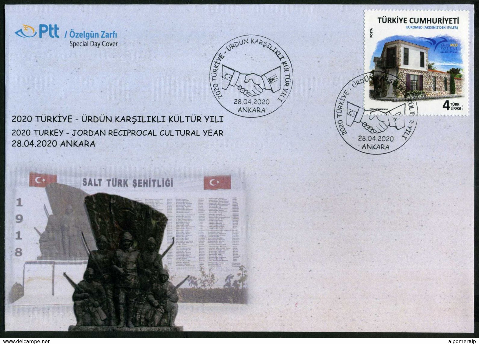 Türkiye 2020 Reciprocal Cultural Year Between Jordan And Türkiye | Euromed Stamp, Special Cover - Lettres & Documents