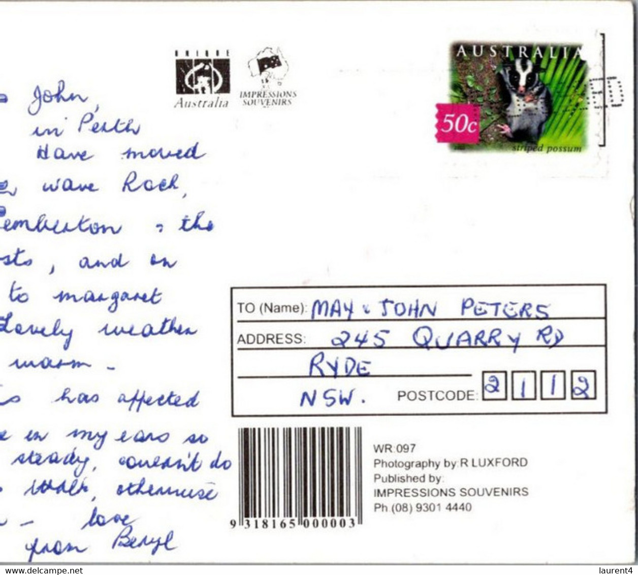 (3 F 20) Australia - WA - Wave Rock (with Possum Stamp) - Sonstige & Ohne Zuordnung