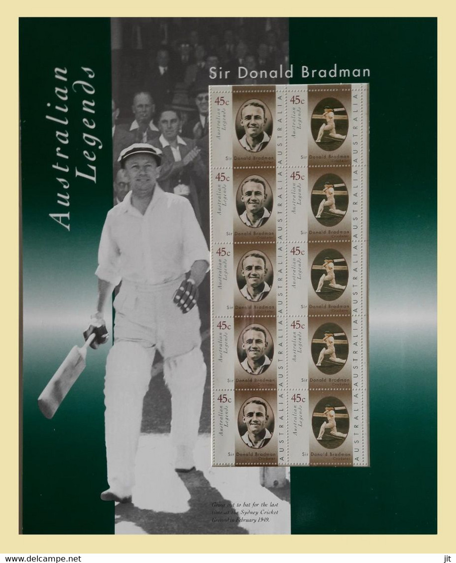 166. AUSTRALIA  STAMP PRESENTATION PACK, AUSTRALIAN LEGEND, SIR DON BRADMAN .MNH - Fogli Completi