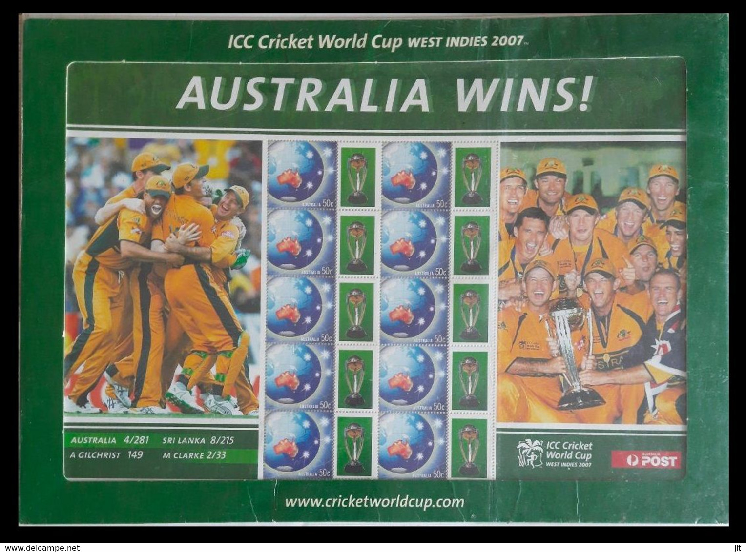 166. AUSTRALIA 2007 STAMP SHEET AUSTRALIA WINS !! ICC CRICKET WORLD CUP .MNH - Sheets, Plate Blocks &  Multiples