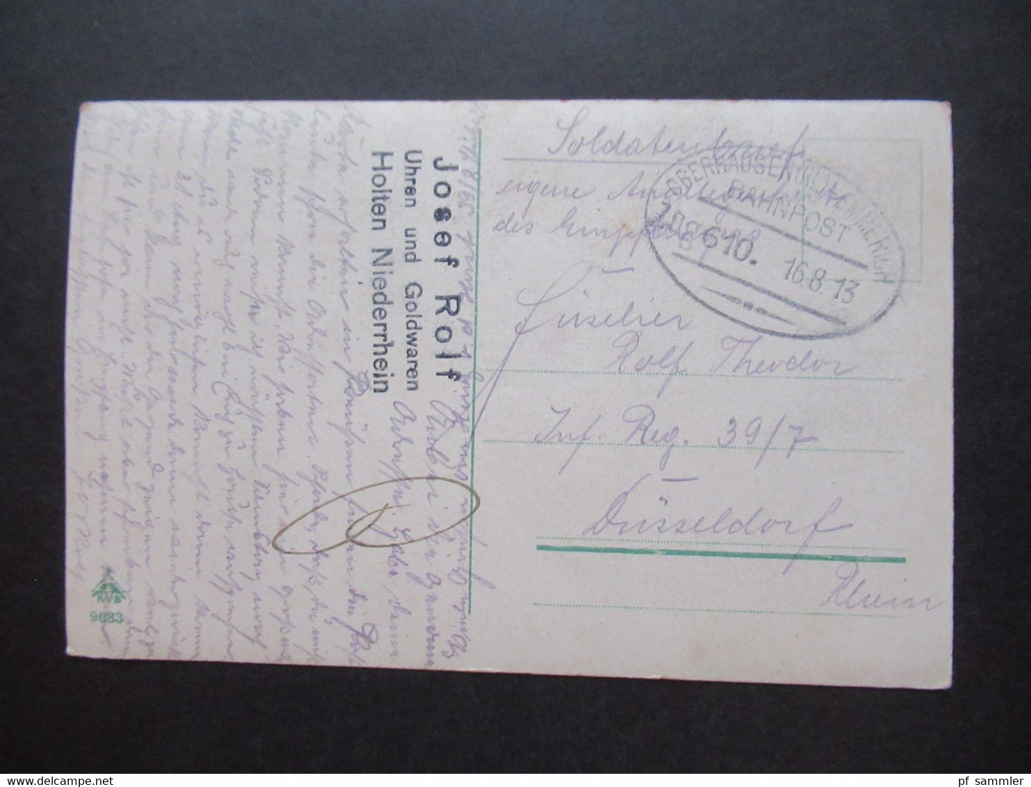 Deutsches Reich 1913 Soldatenbrief AK Junge Frau Aus Holten Bahnpoststempel Oberhausen (RL) - Emmerich Zug 610 - Other Wars