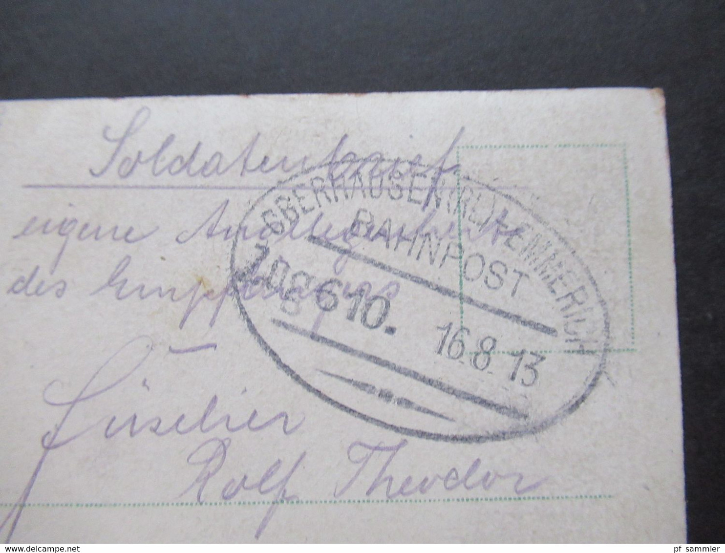 Deutsches Reich 1913 Soldatenbrief AK Junge Frau Aus Holten Bahnpoststempel Oberhausen (RL) - Emmerich Zug 610 - Andere Kriege