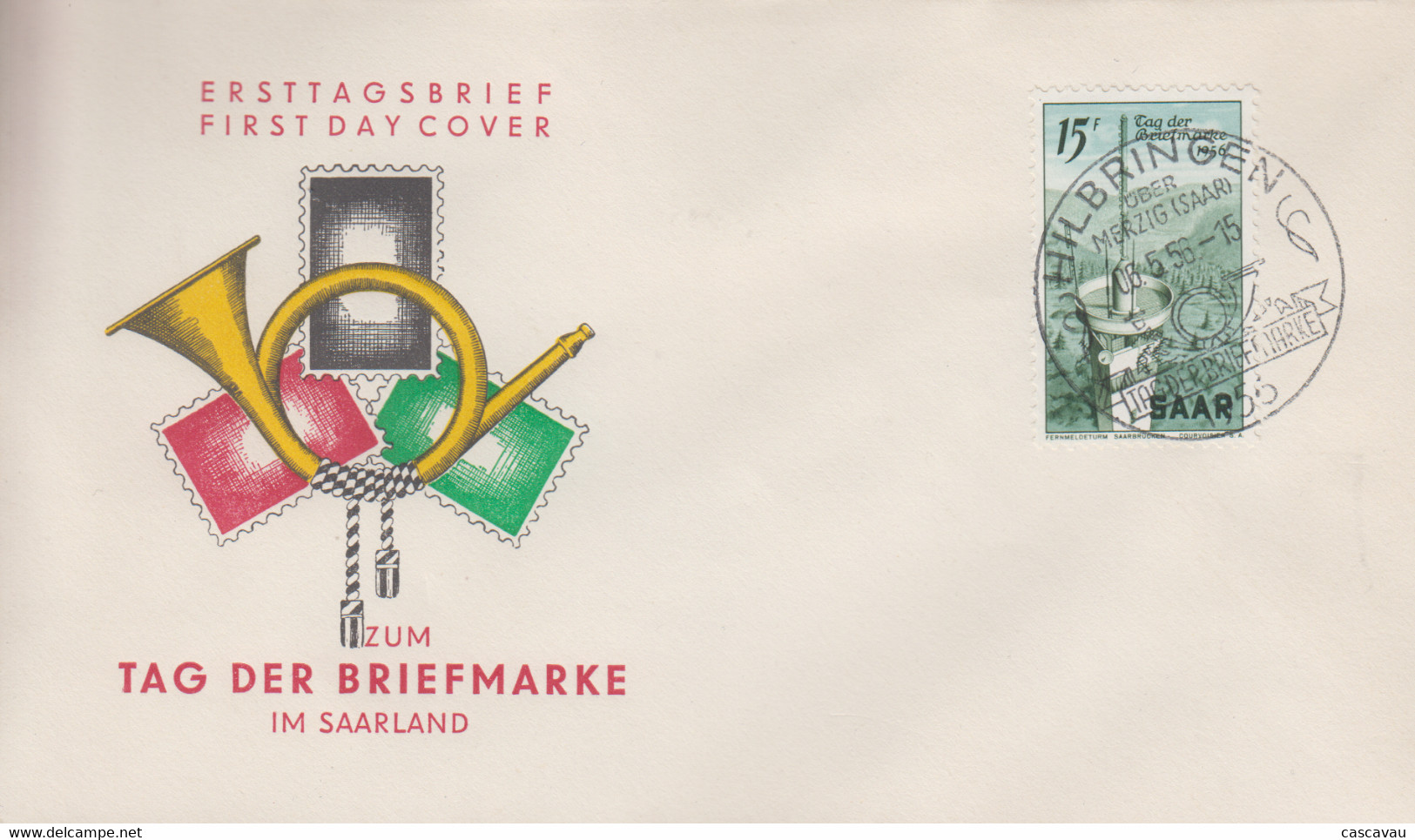 Enveloppe  FDC  1er  Jour  SARRE   SAAR   Journée  Du  Timbre   HILBRINGEN    1956 - FDC