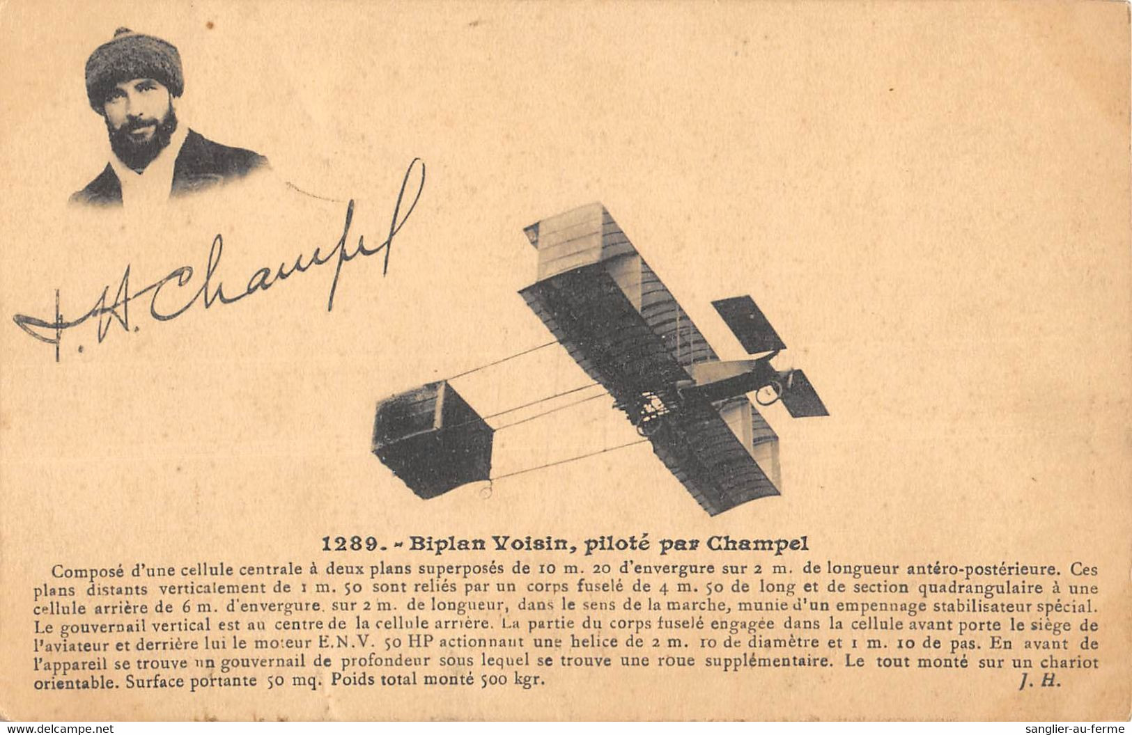 CPA AVIATION BIPLAN VOISIN PILOTE PAR CHAMPEL - ....-1914: Précurseurs