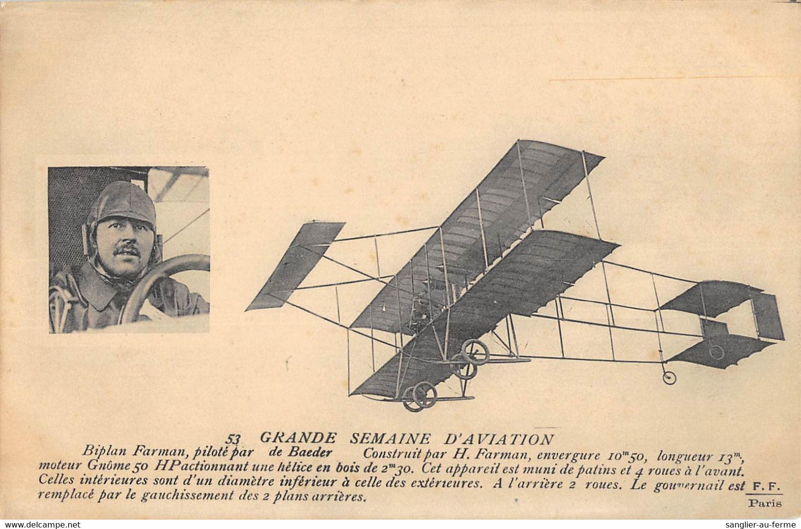 CPA AVIATION GRANDE SEMAINE D'AVIATION BIPLAN FARMAN PILOTE PAR DE BAER - ....-1914: Précurseurs