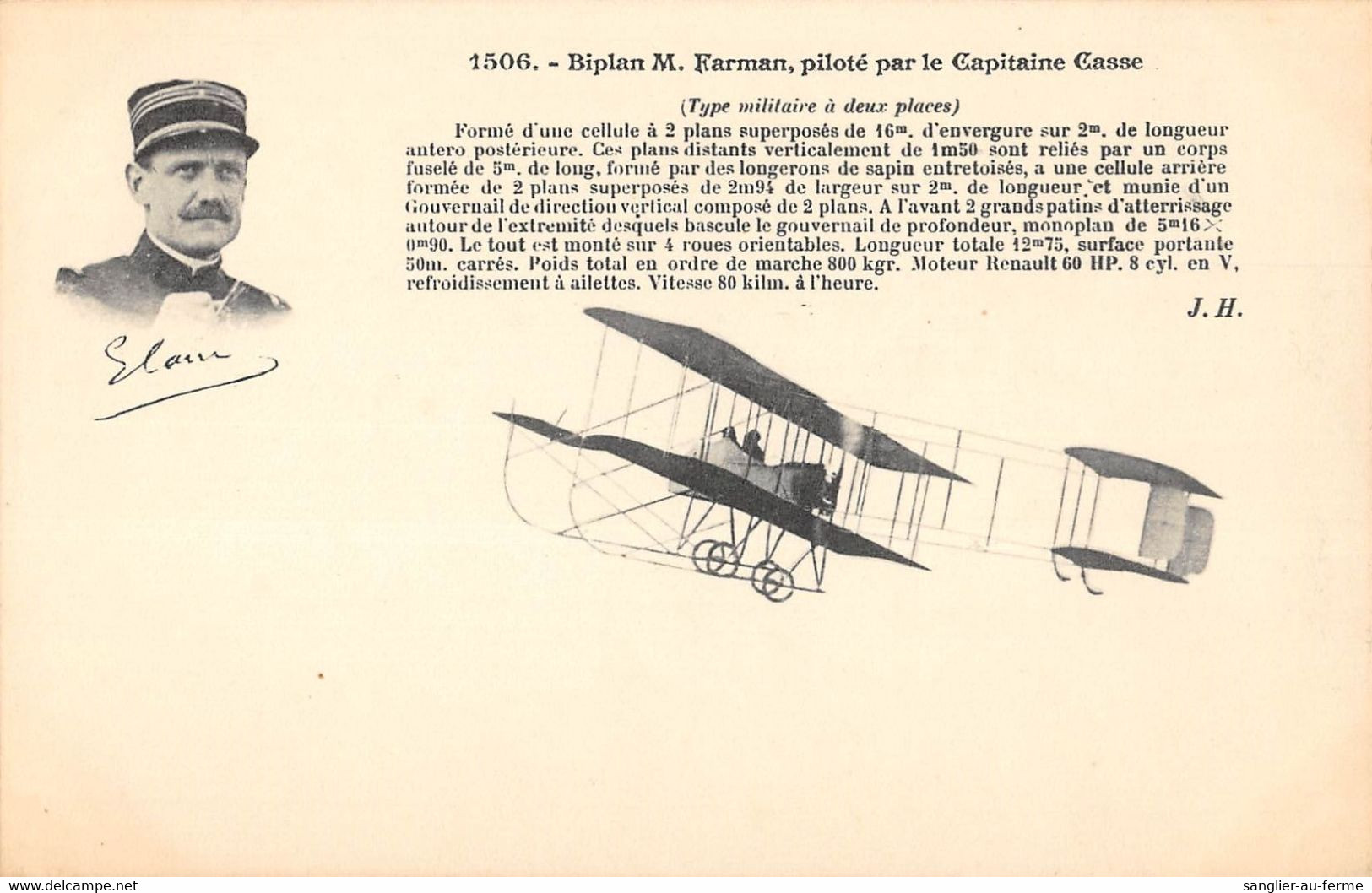CPA AVIATION BIPLAN M.FARMAN PILOTE PAR LE CAPITAINE CASSE - ....-1914: Precursori