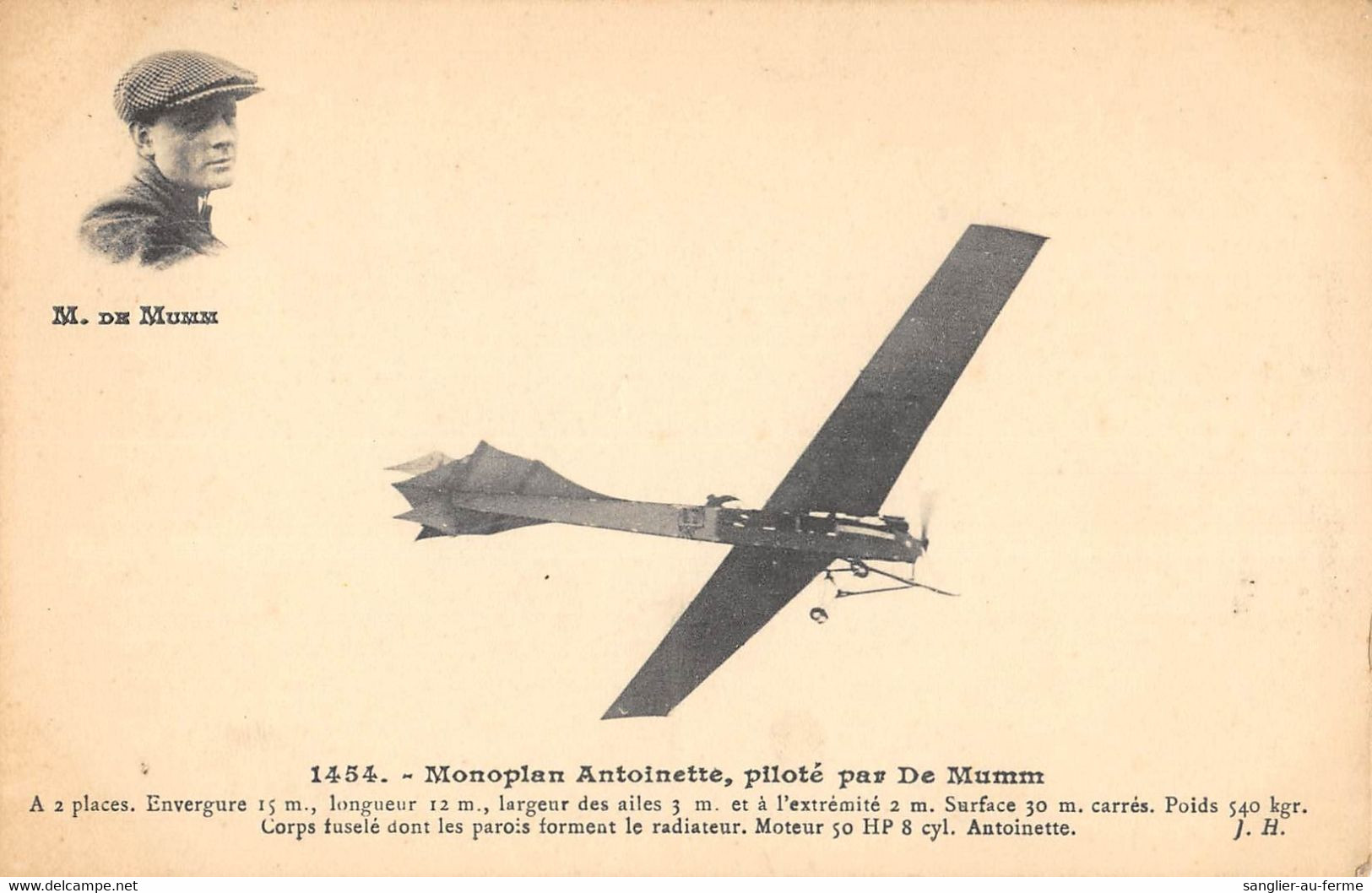 CPA AVIATION MONOPLAN ANTOINETTE PILOTE PAR DE MUMM - ....-1914: Précurseurs