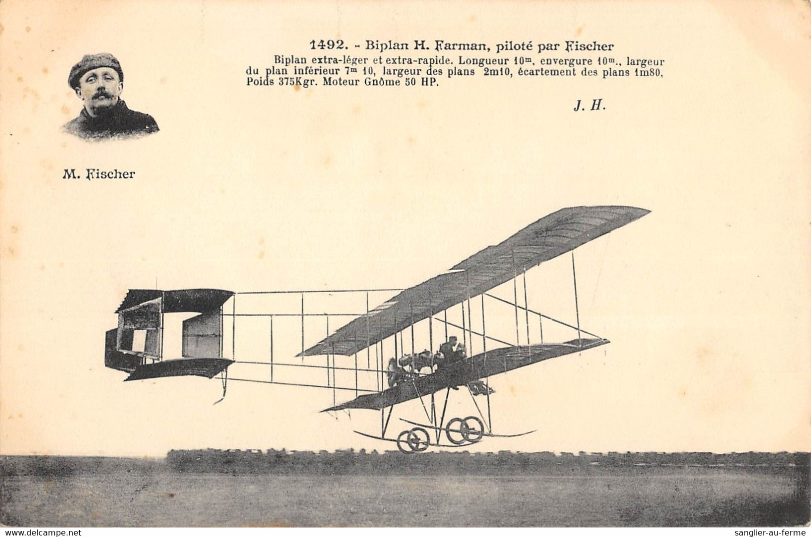 CPA AVIATION BIPLAN H.FARMAN PILOTE PAR FISCHER - ....-1914: Précurseurs