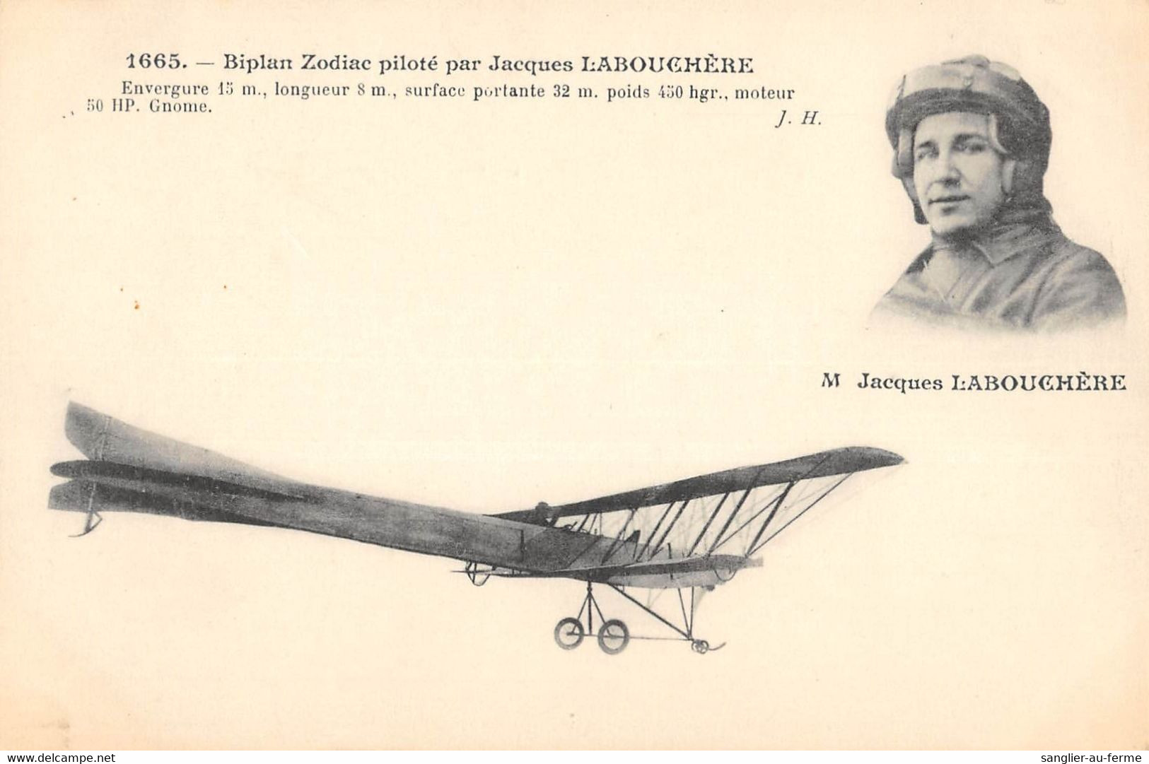 CPA AVIATION BIPLAN ZODIAC PILOTE PAR JACQUES LABOUCHERE - ....-1914: Precursors