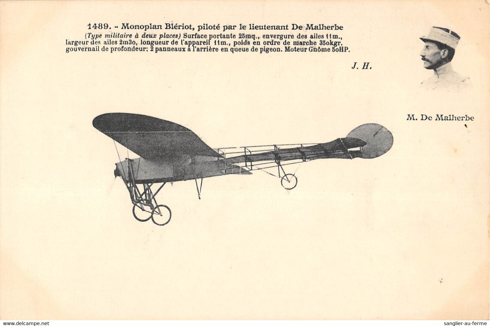 CPA AVIATION MONOPLAN BLERIOT PILOTE PAR LE LIEUTENANT DE MALHERBE - ....-1914: Précurseurs