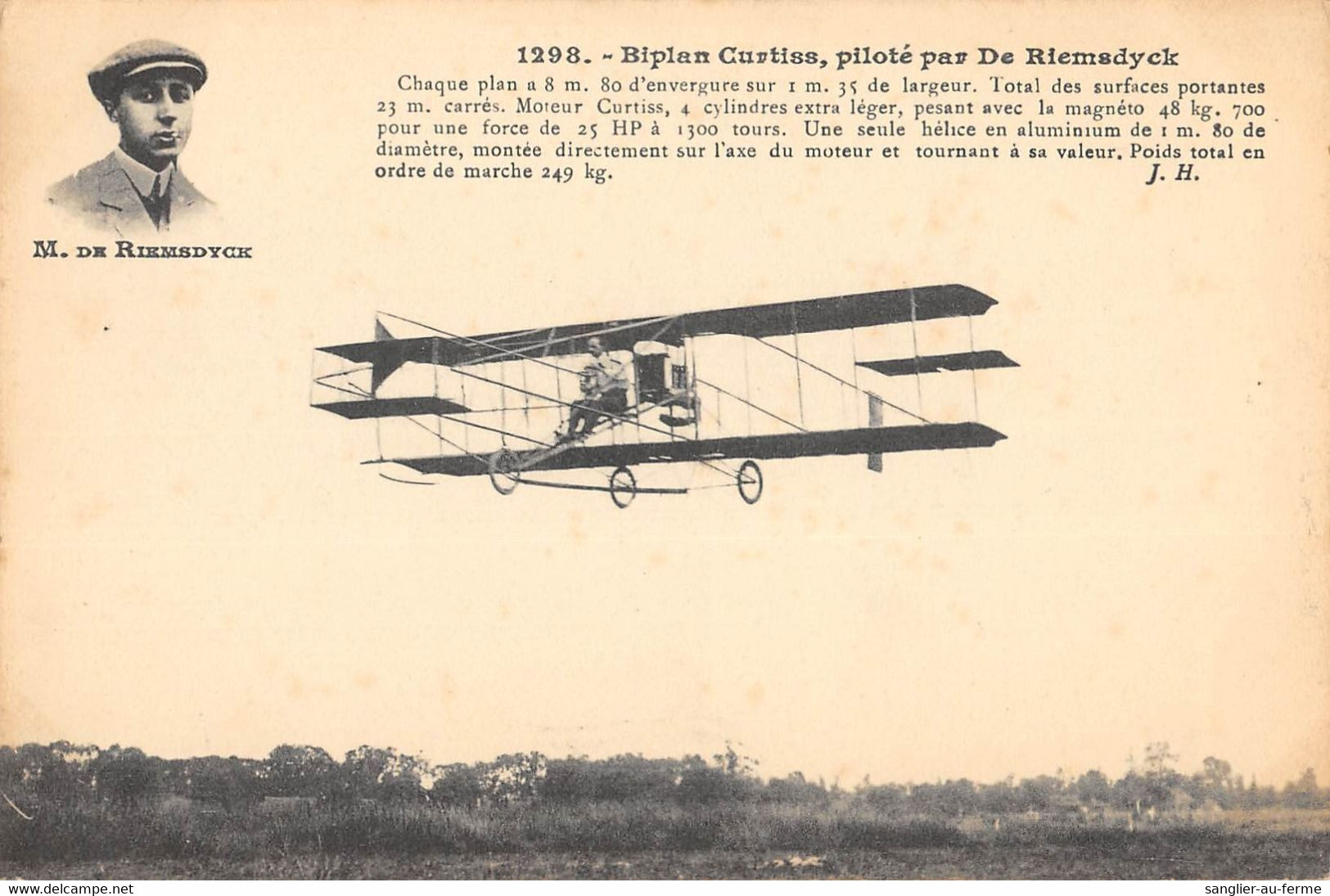 CPA AVIATION BIPLAN CURTISS PILOTE PAR DE RIEMSDYCK - ....-1914: Précurseurs
