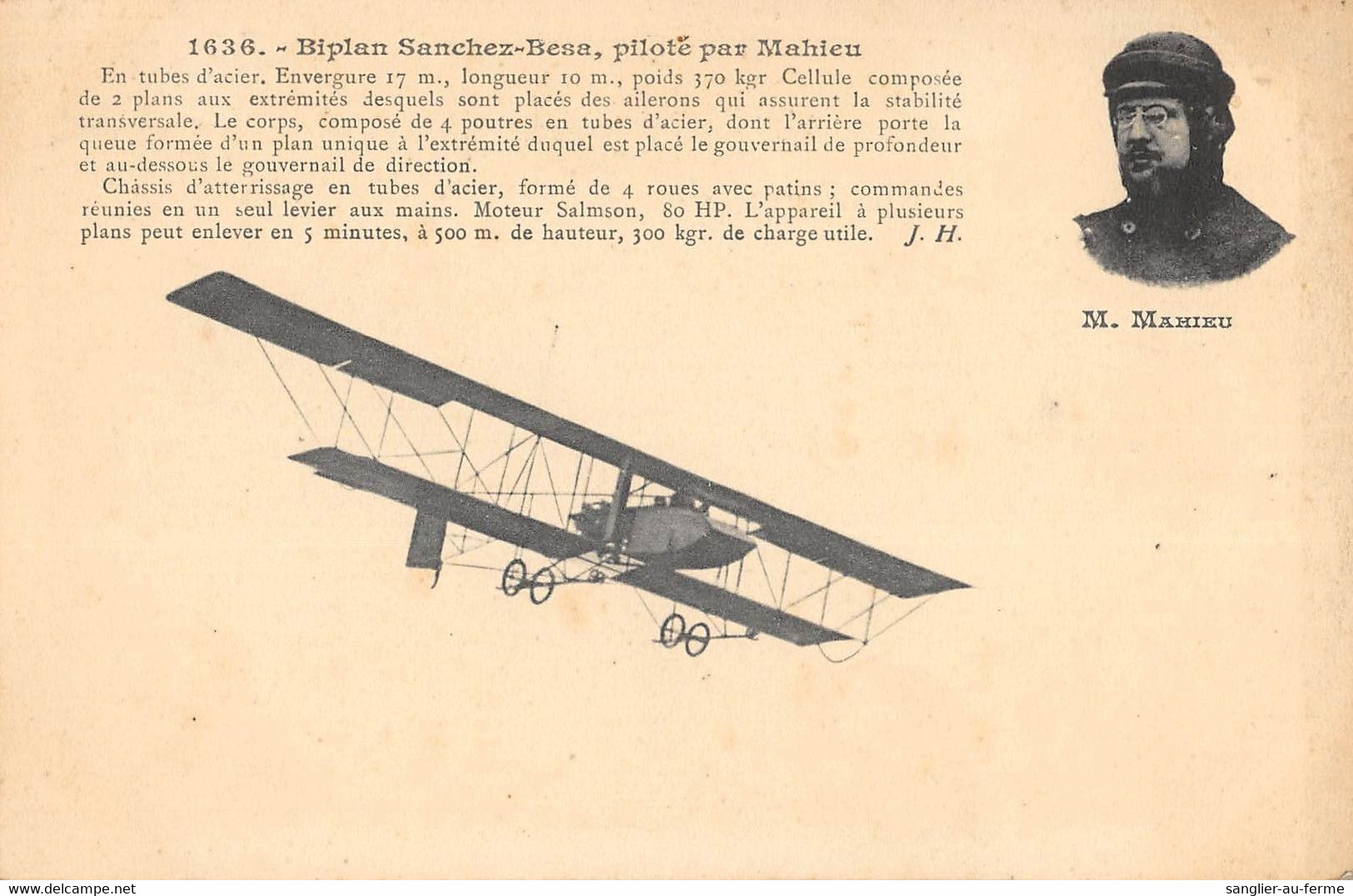 CPA AVIATION BIPLAN SANCHEZ BESA PILOTE PAR MAHIEU - ....-1914: Precursors