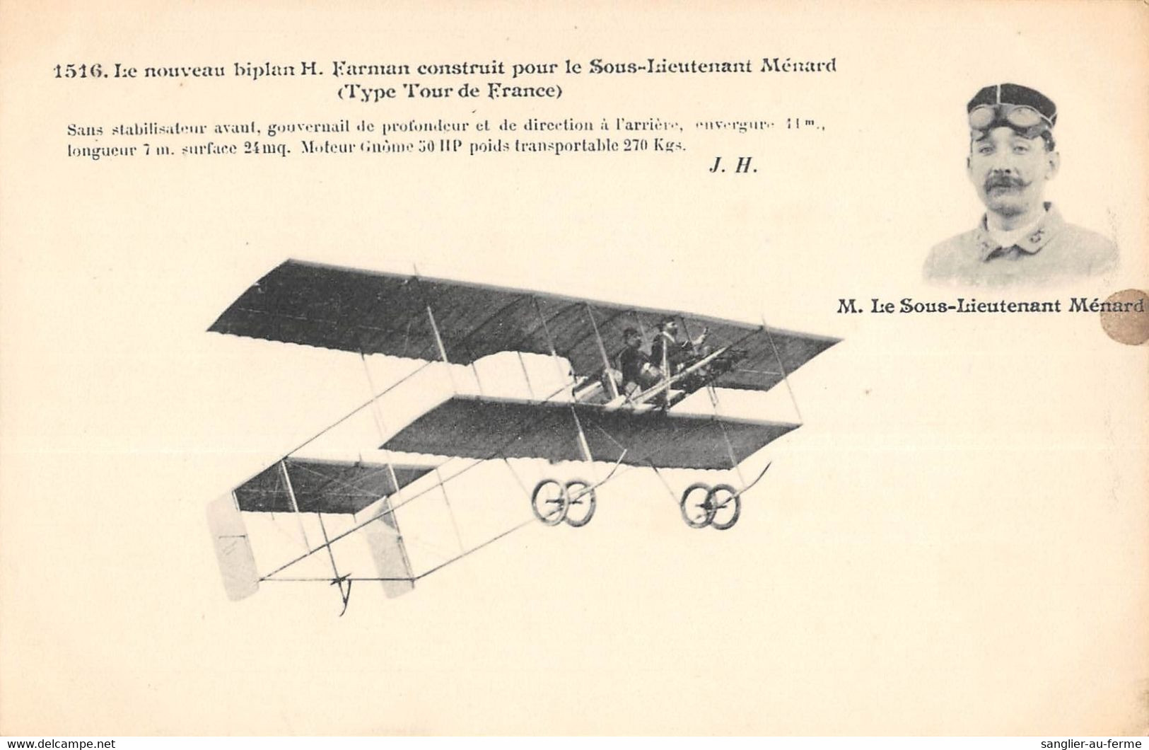 CPA AVIATION LE NOUVEAU BIPLAN H.FARMAN CONSTRUIT PAR LE SOUS LIEUTENANT MENARD TYPE TOUR DE FRANCE - ....-1914: Vorläufer