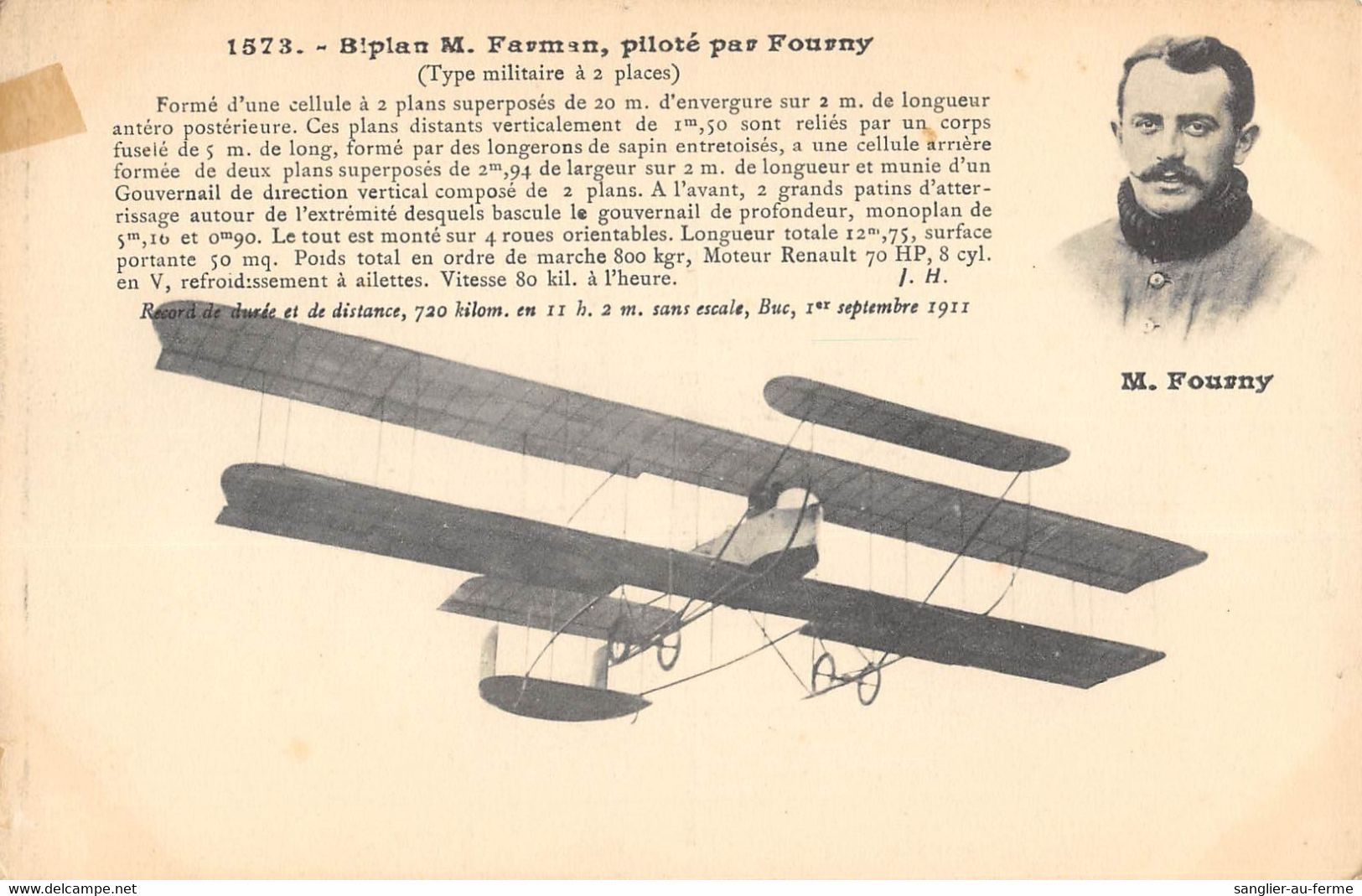 CPA AVIATION BIPLAN FARMAN PILOTE PAR FOURNY TYPE MILITAIRE A 2 PLACES - ....-1914: Précurseurs
