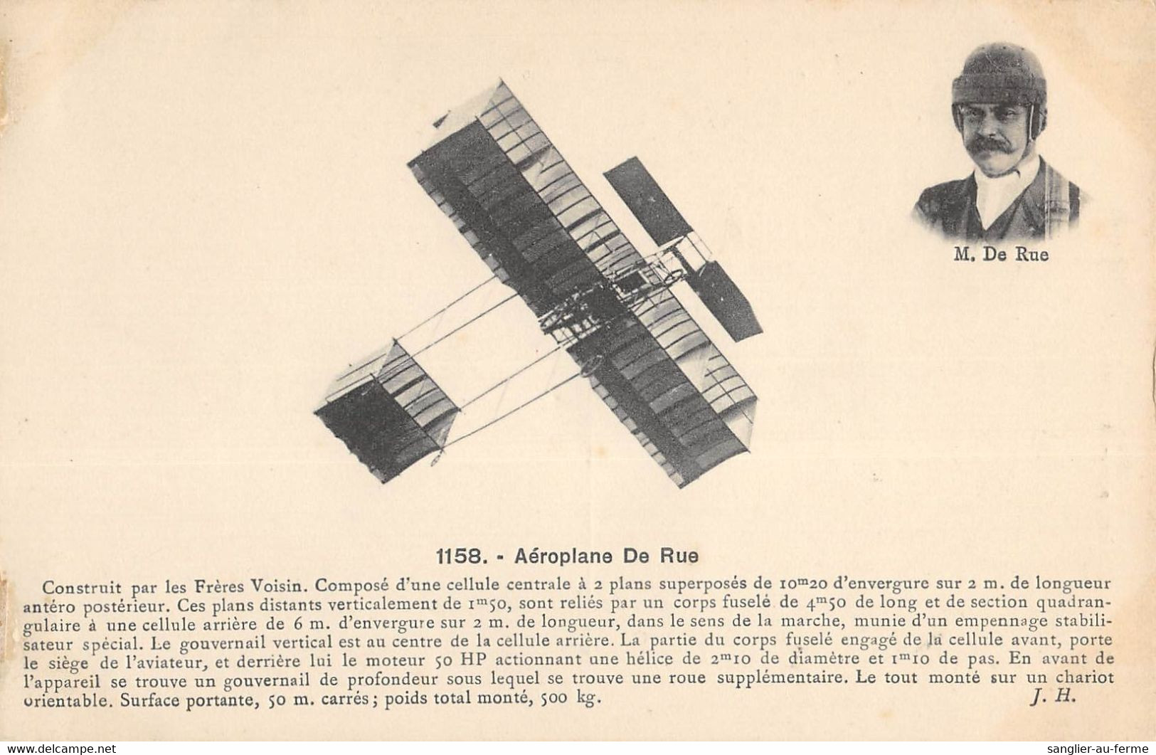 CPA AVIATION AEROPLANE M.DE RUE - ....-1914: Precursors
