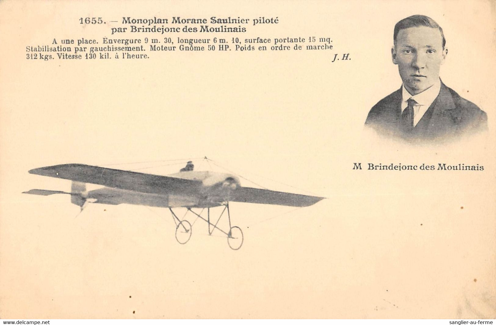 CPA AVIATION MONOPLAN MORANE SAULNIER PILOTE PAR BRINDEJONC DES MOULINAIS - ....-1914: Precursors