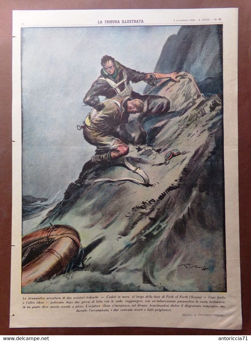 Retrocopertina Tribuna Illustrata Nr. 45 Del 1939 WW2 Aviatori Tedeschi Scozia - Guerre 1939-45