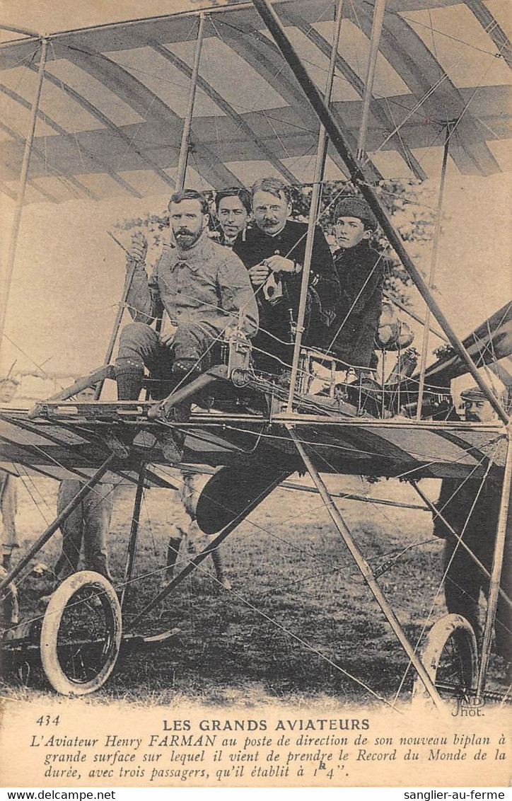 CPA AVIATION LES GRANDS AVIATEURS L'AVIATEUR HENRY FARMAN AU POSTE DE DIRECTION DE SON NOUVEAU BIPLAN - ....-1914: Precursors