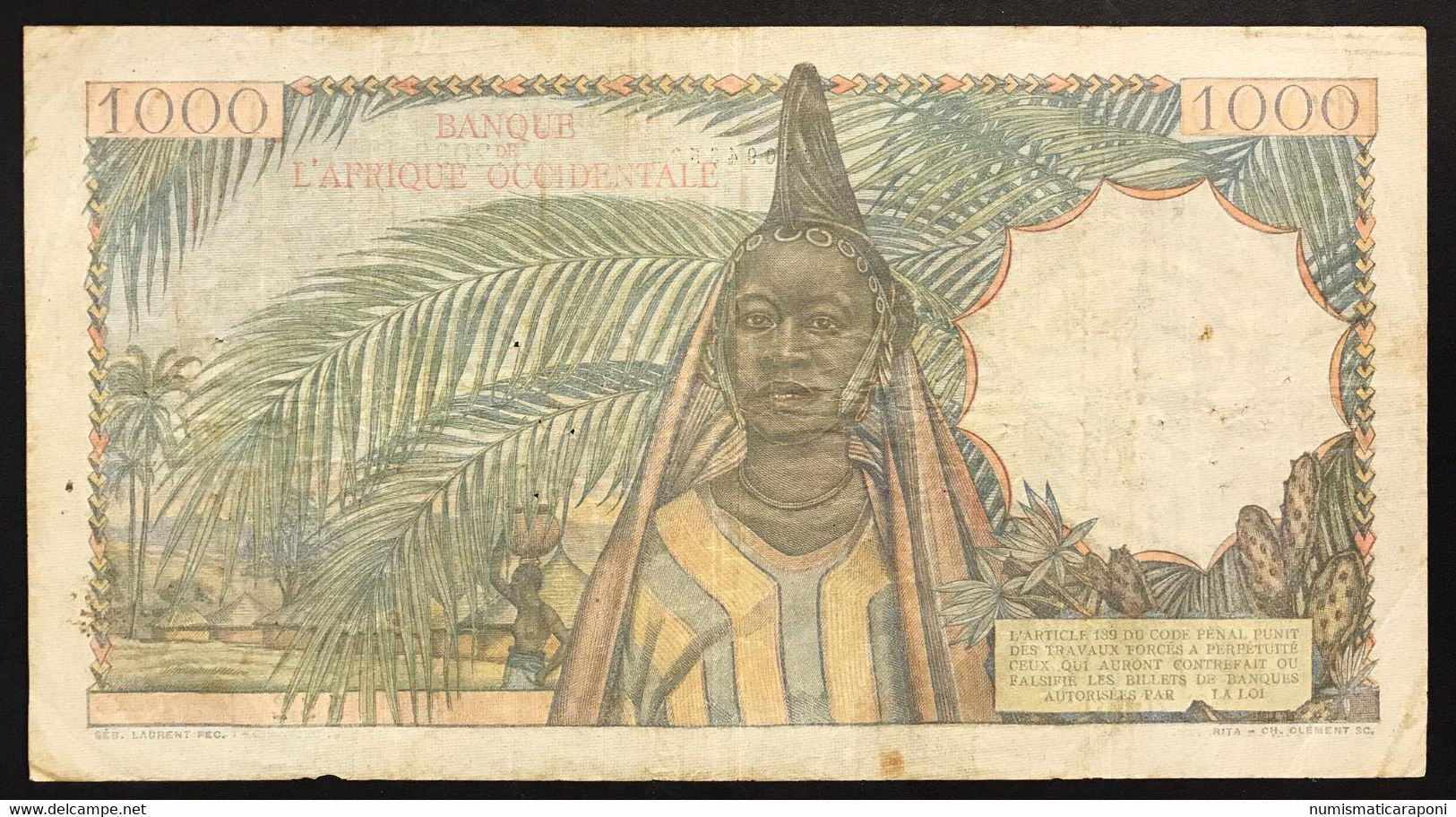 Afrique Occidentale AOF French West Africa 1000 Francs 02 10 1951 Pick#42 Forellini E Pieghe  Lotto 3717 - Estados De Africa Occidental