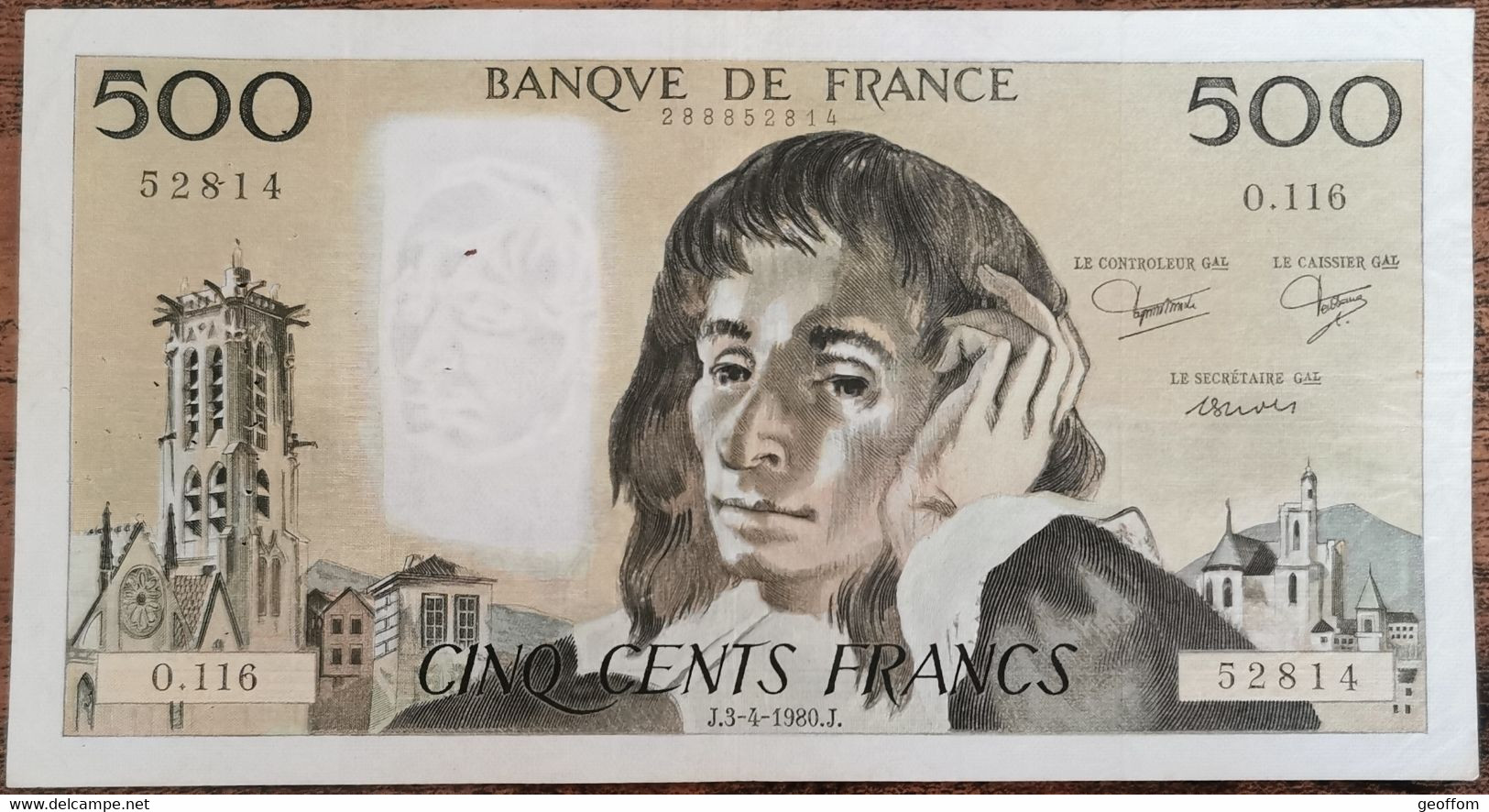 Billet 500 Francs PASCAL 3 - 4 - 1980 FRANCE O.116 - 500 F 1968-1993 ''Pascal''