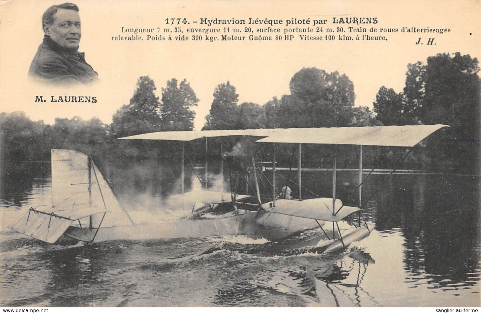 CPA AVIATION HYDRAVION LEVEQUE PILOTE PAR LAURENS - ....-1914: Précurseurs