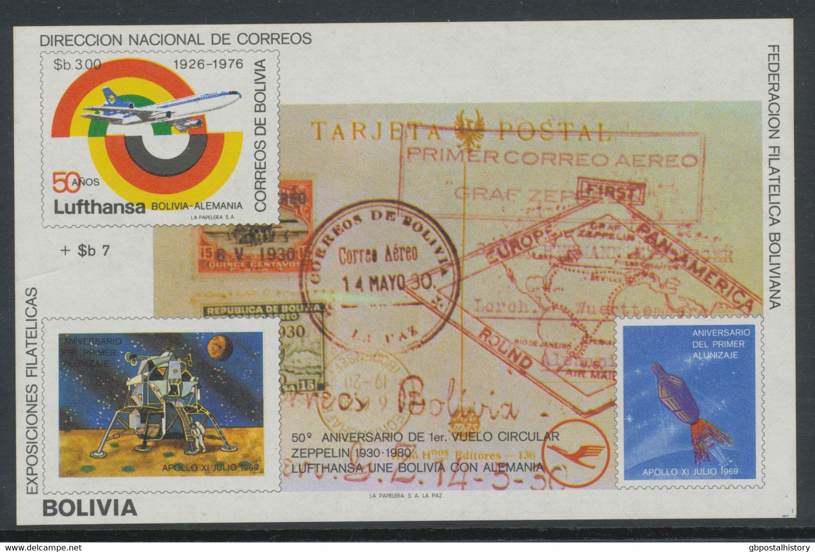 BOLIVIEN 1980 Blockausgabe ** 50.Jahrestag Des 1.Zeppelin-Südamerikafluges RR!! - Bolivie