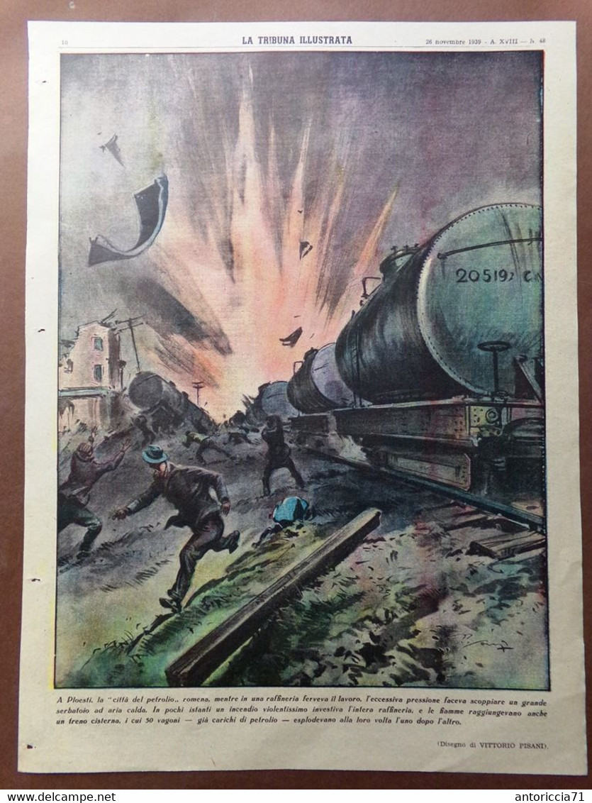 Retrocopertina Tribuna Illustrata Nr. 48 Del 1939 WW2 Ploeasti Romania Petrolio - Guerre 1939-45