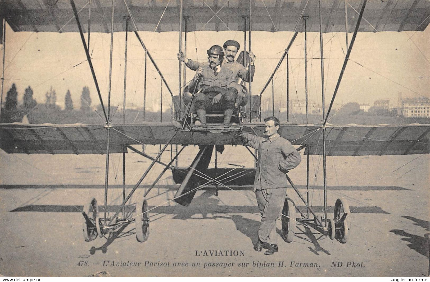 CPA AVIATION L'AVIATION L'AVIATEUR PARISOL AVEC UN PASSAGER SUR BIPLAN H.FARMAN - ....-1914: Précurseurs