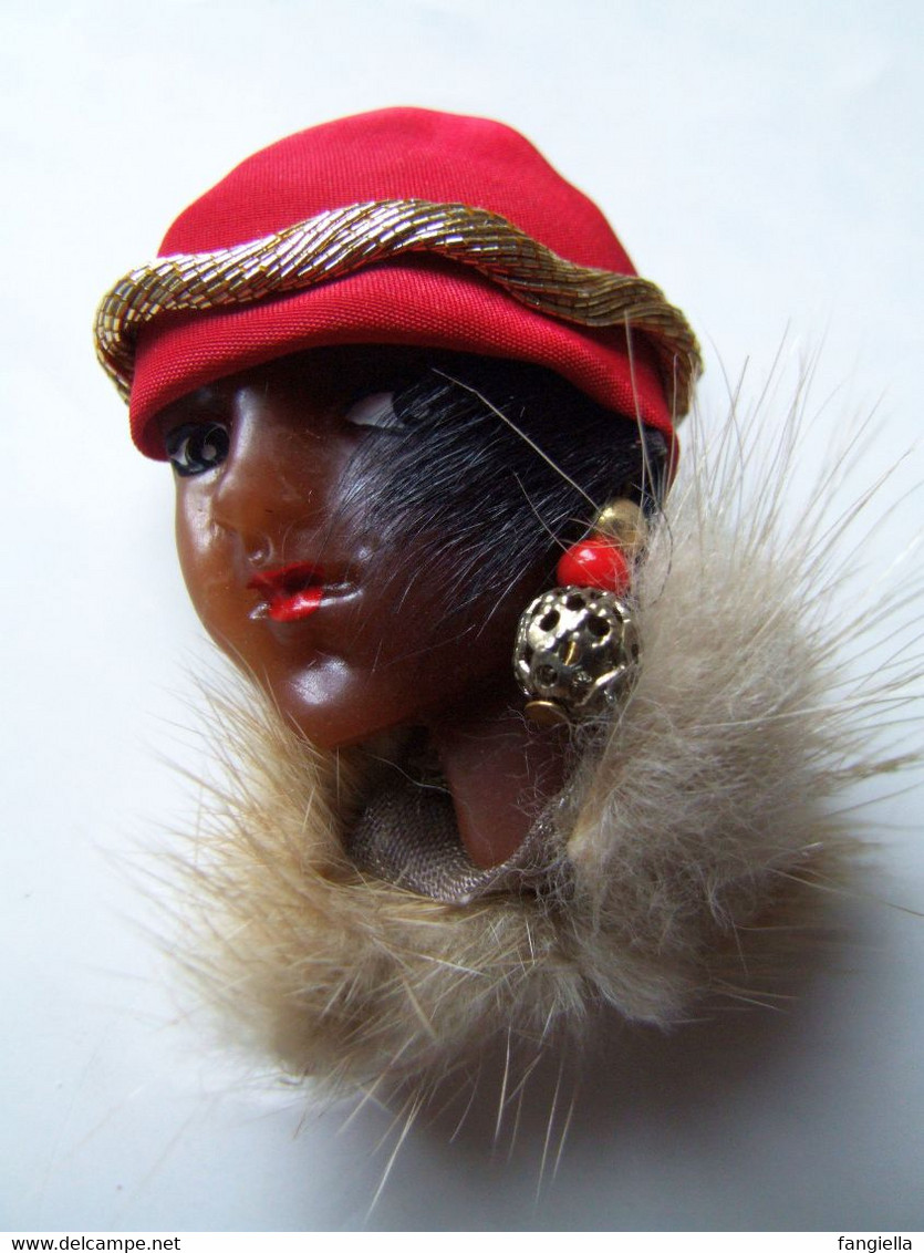 Broche Artisanale, Visage Femme, Femme Africaine, Pièce Unique, Fourrure, Broche Et Boucles D'oreilles, Cadeau Femme - Brooches