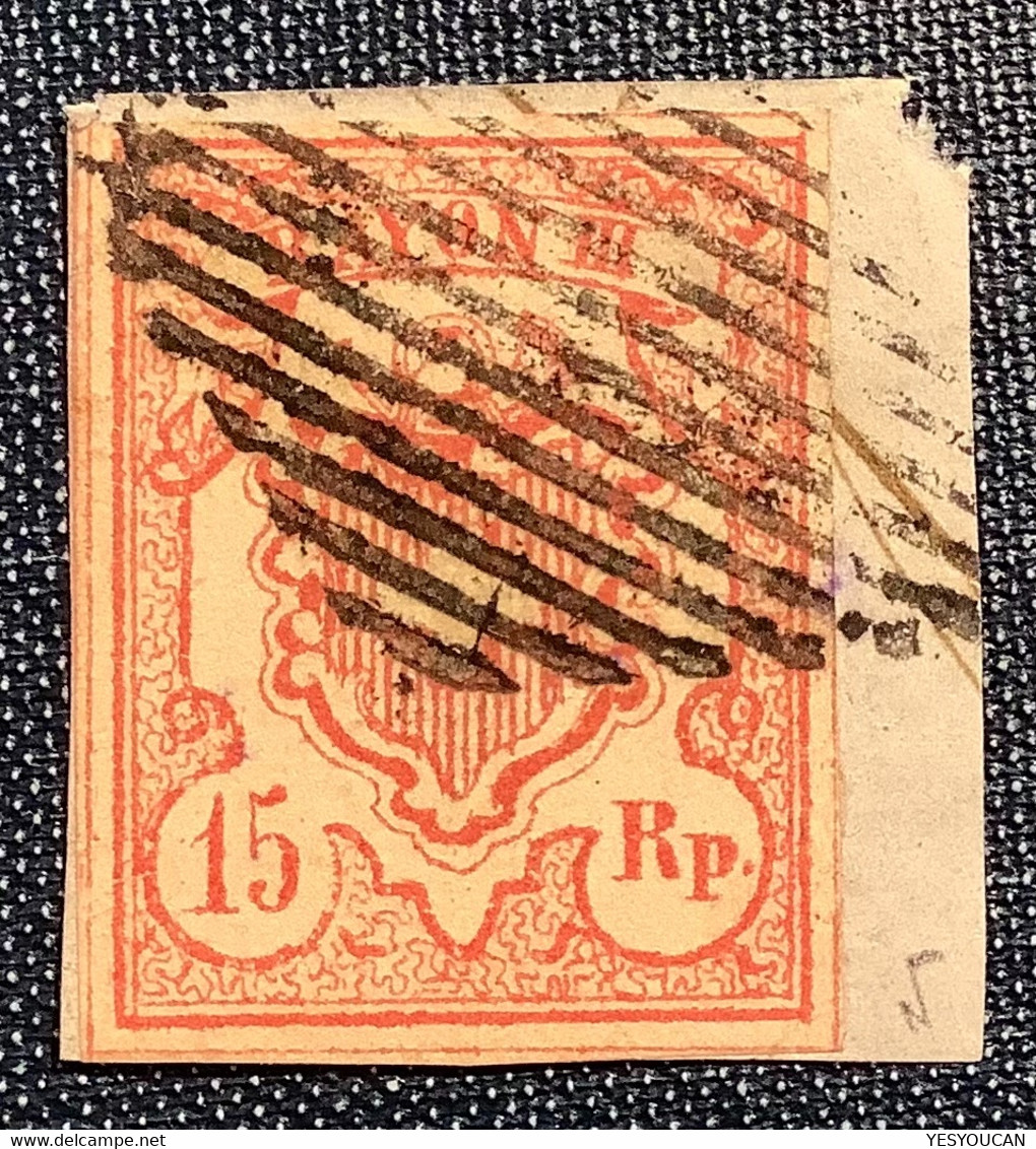 1852 ZNr 20, QUALITÉ SUP: 15 Rp Grands Chiffres Rayon III, Oblit (Schweiz Suisse Switzerland Mi.12 Yvert 23 Sc12 XF Used - 1843-1852 Timbres Cantonaux Et  Fédéraux