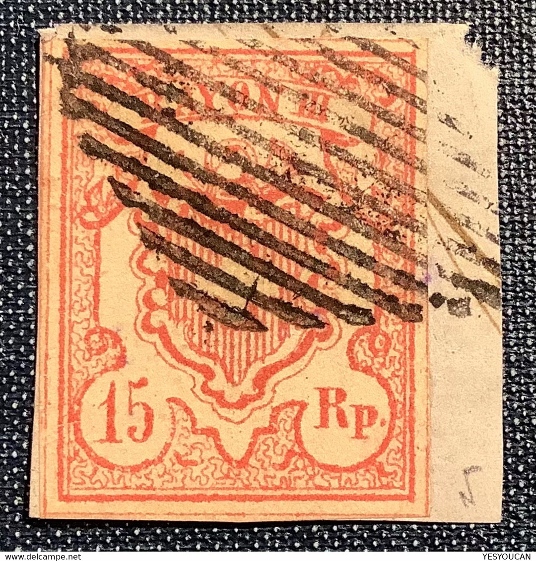 1852 ZNr 20, QUALITÉ SUP: 15 Rp Grands Chiffres Rayon III, Oblit (Schweiz Suisse Switzerland Mi.12 Yvert 23 Sc12 XF Used - 1843-1852 Federale & Kantonnale Postzegels