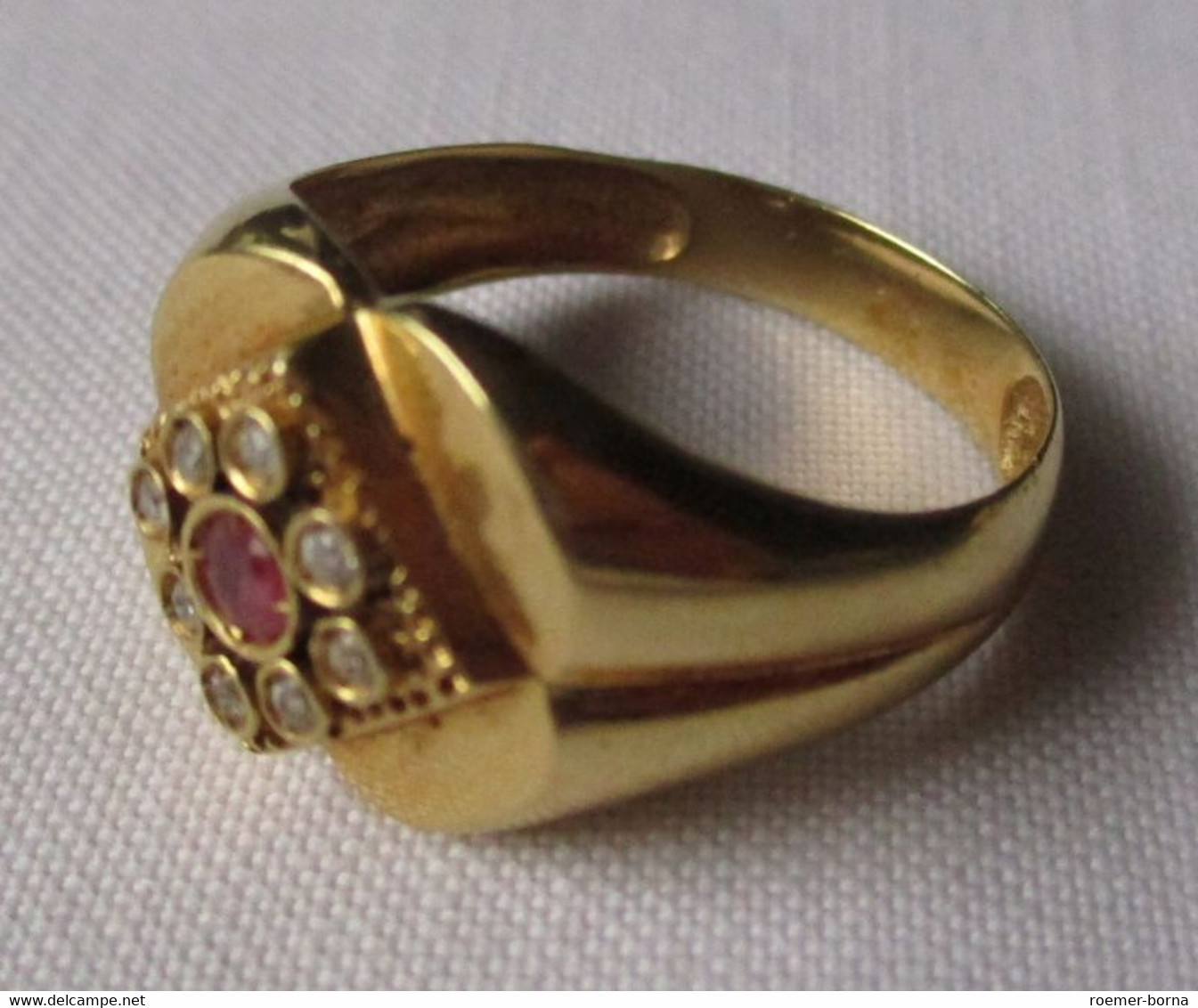 Eleganter 750er Gold Damenring Mit 8 Kleinen Diamanten Und Rubin (125958) - Anillos