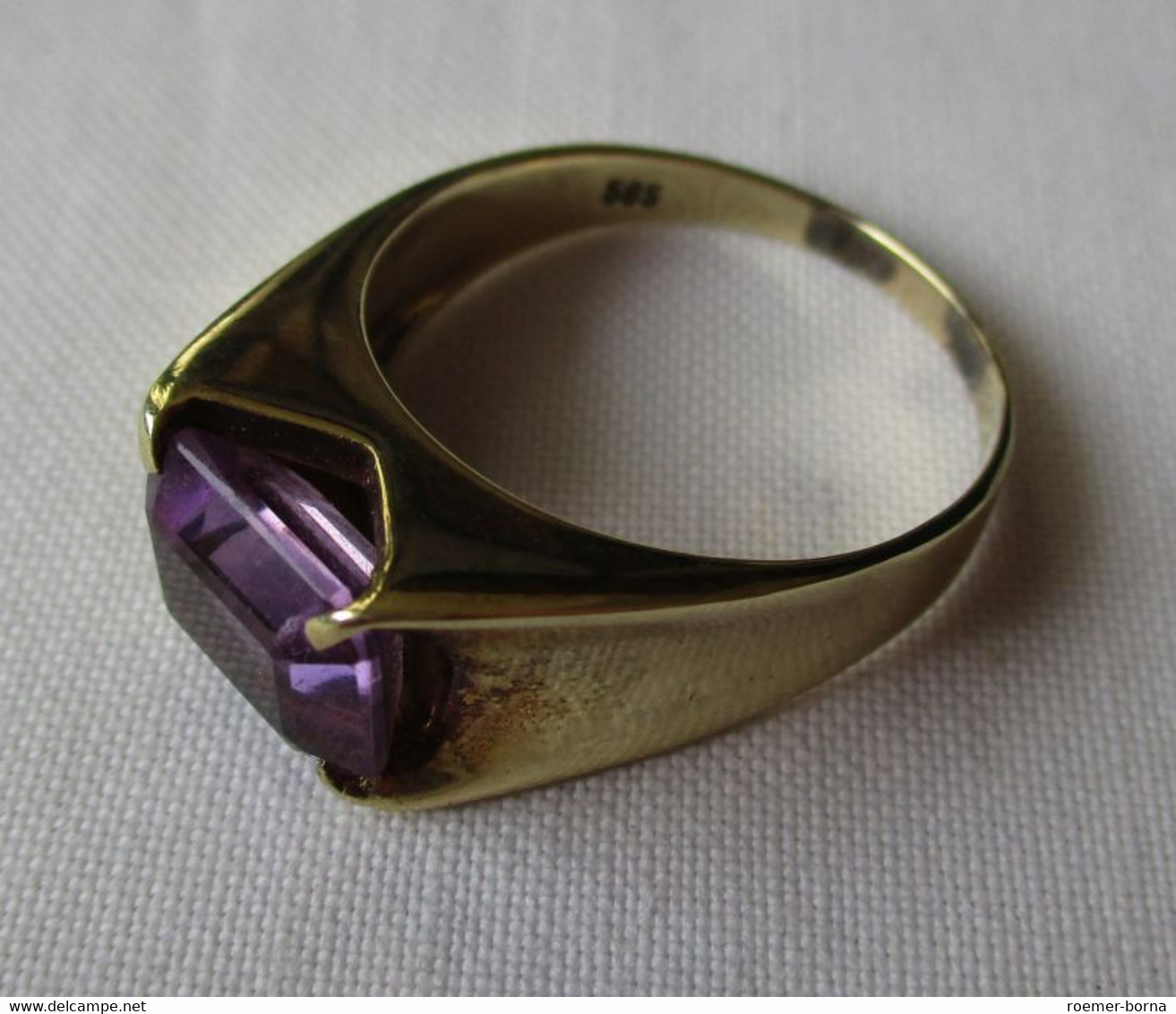 Eleganter 585er Gold Damenring Mit Amethyst Im Baguetteschliff (116618) - Bagues