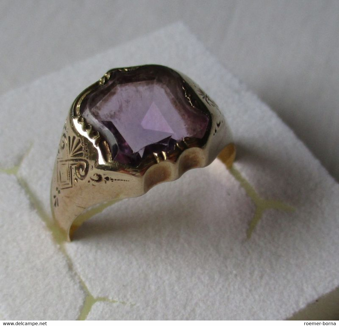 Eleganter 14 Karat 585er Gold Damen Ring Mit Violettem Schmuckstein (153007) - Rings